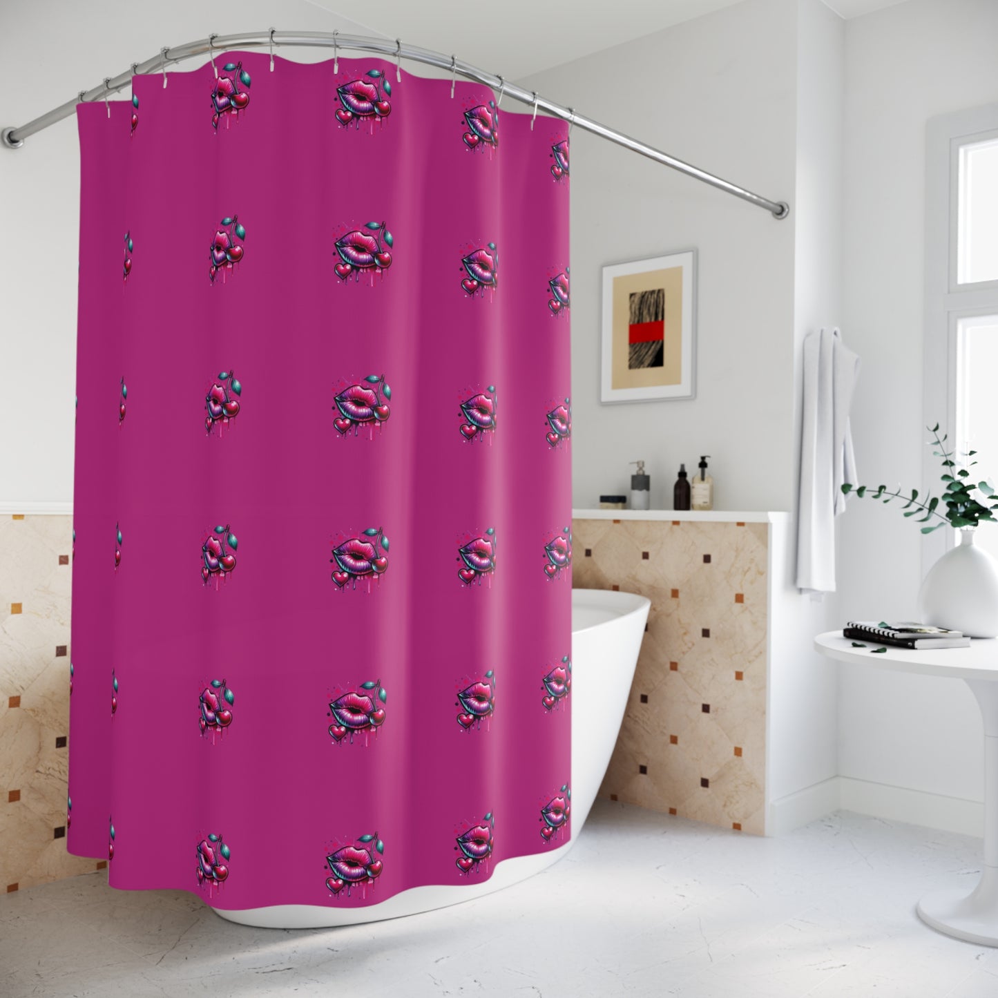 Vibrant Kiss Print Shower Curtain - Unique Bath Decor, Funky Home Accent, Gift for Teen Girls, Stylish Bathroom Makeover, Trendy Home Décor