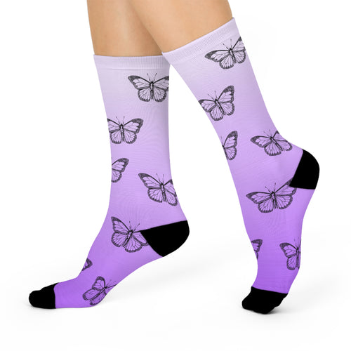 Butterfly Pattern Cushioned Crew Socks - Stylish & Comfortable Footwear for Nature Lovers