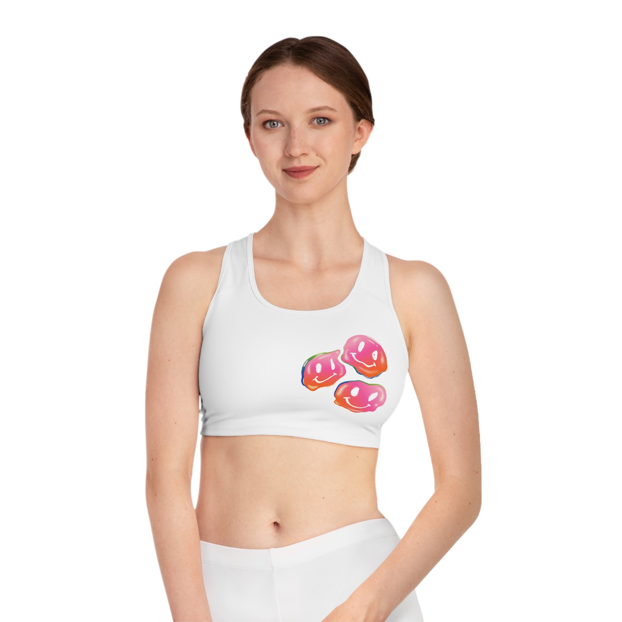Playful Smiley Faces Sports Bra - Cute Workout Top for Active Women