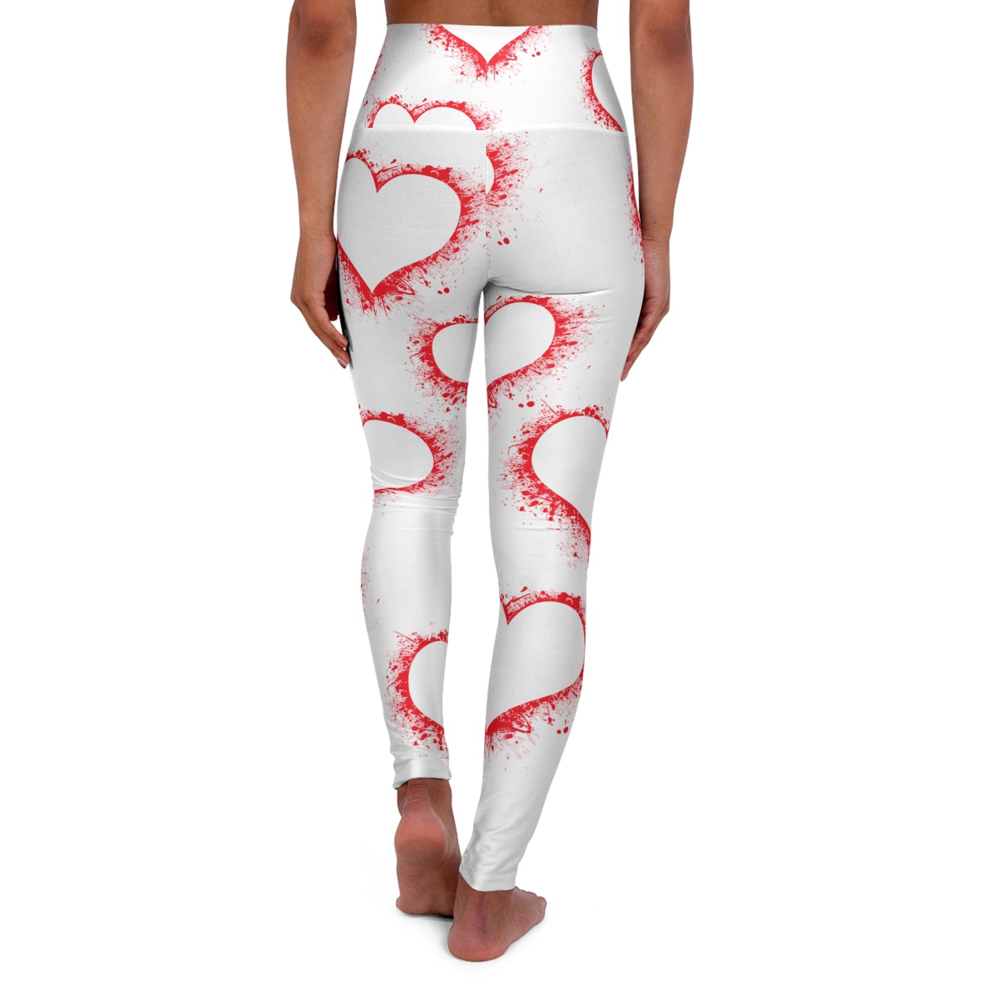 Red Heart Print High Waisted Yoga Leggings for Active Lifestyle