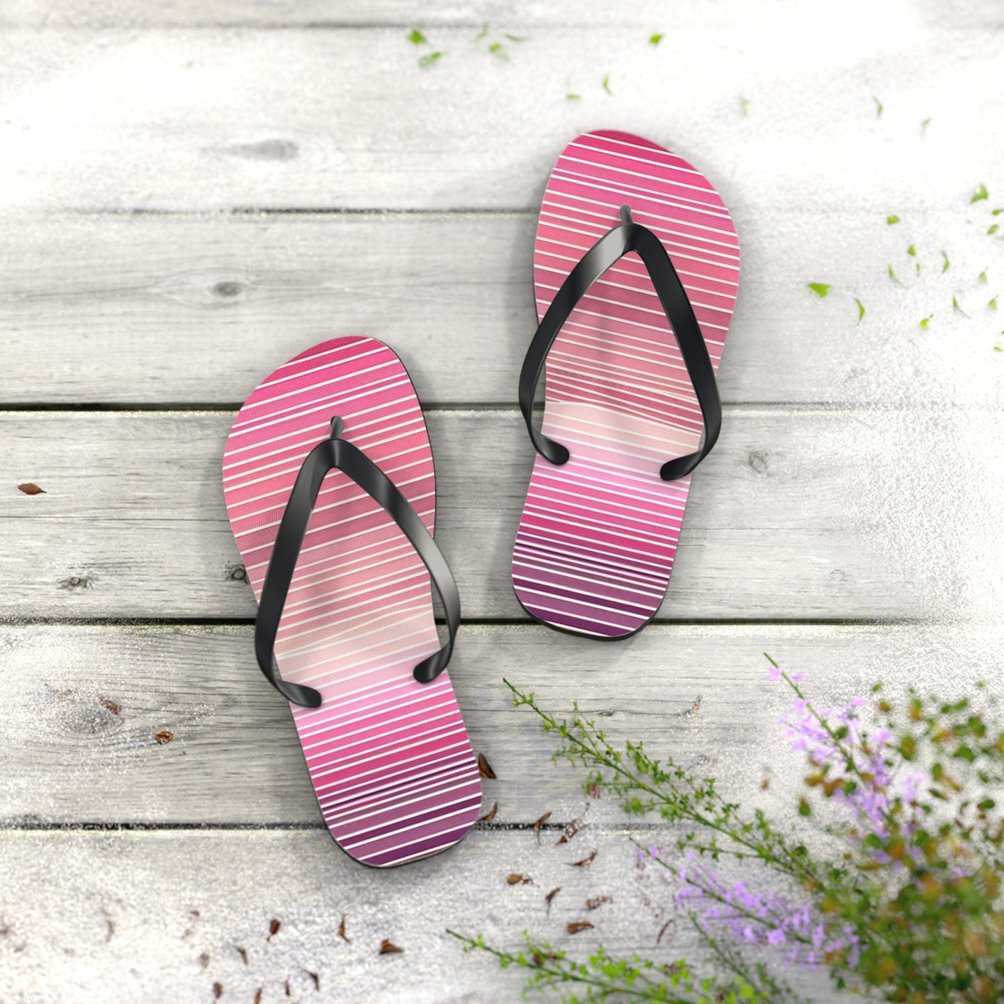 Trendy Pink Striped Flip Flops | Summer Beach Footwear, Vacation Sandals, Poolside Accessories, Womens Slip-Ons, Gift for Her