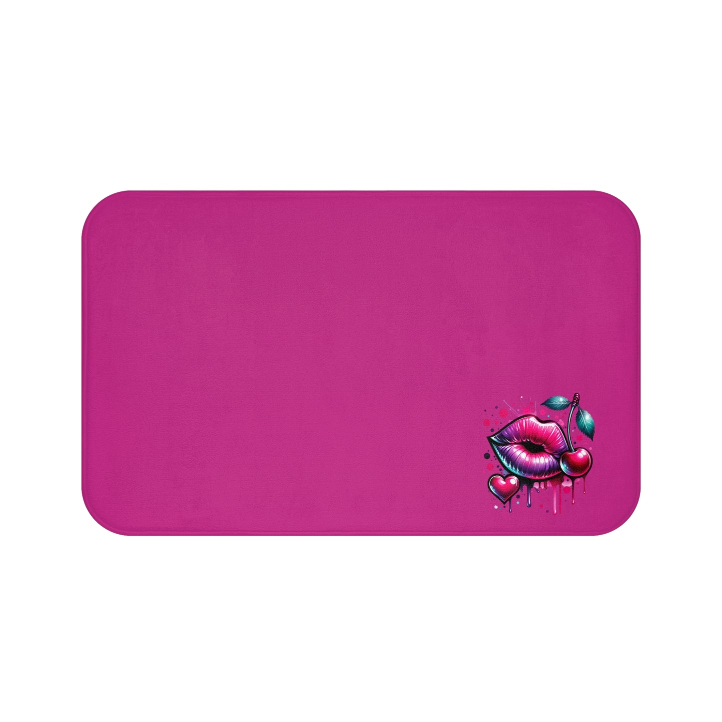 Vibrant Cherry Kiss Bath Mat, Bright Pink Bathroom Rug, Funky Shower Mat, Bold Home Decor, Fun Gift for Her
