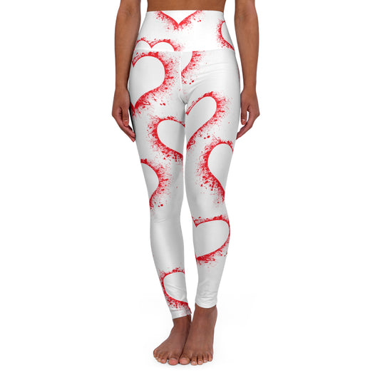 Red Heart Print High Waisted Yoga Leggings for Active Lifestyle