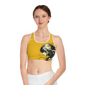 Stylish Abstract Sports Bra - Vibrant Yellow Design for Active Women
