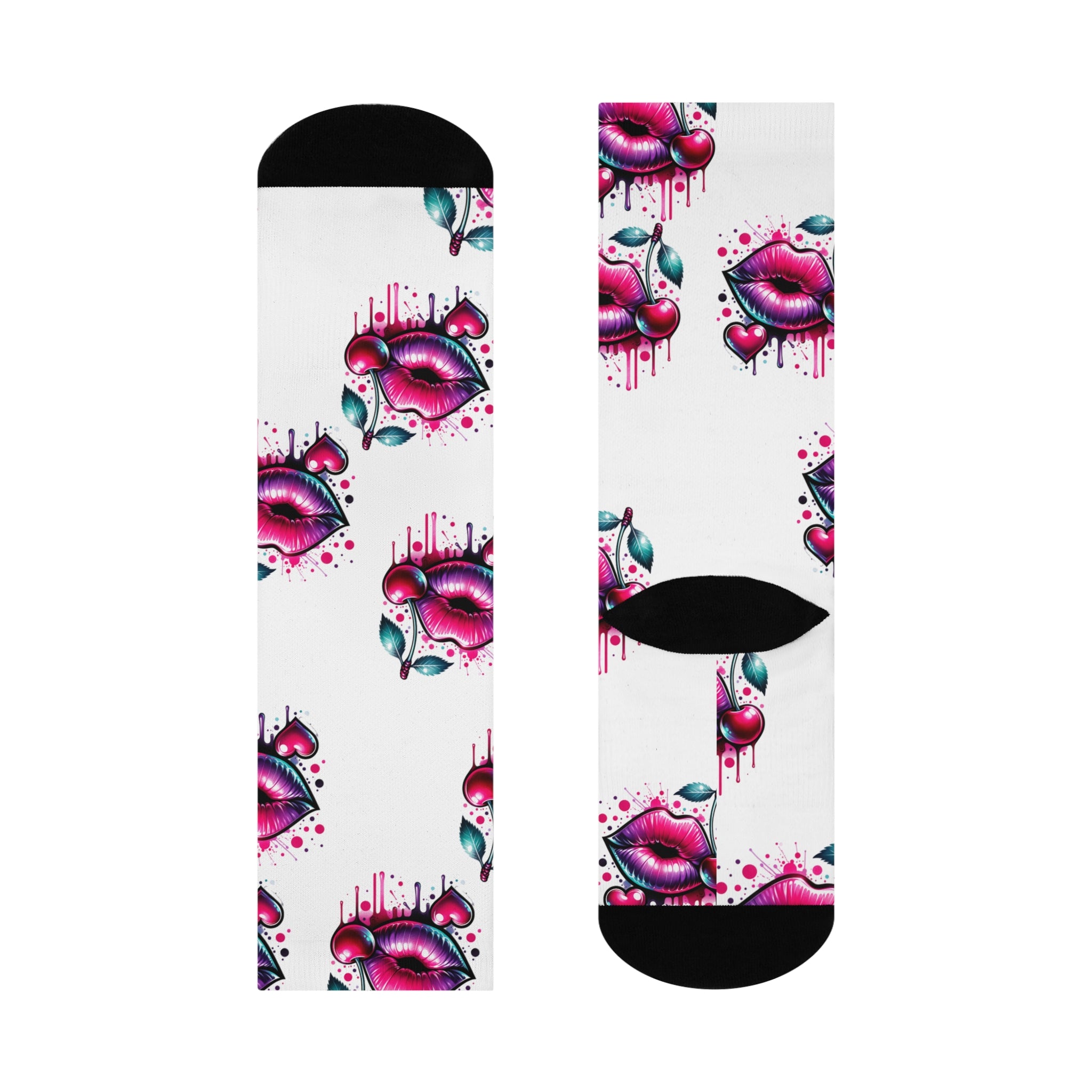 Bold Kiss Design Cushioned Crew Socks - Fun and Stylish Footwear for Every Day