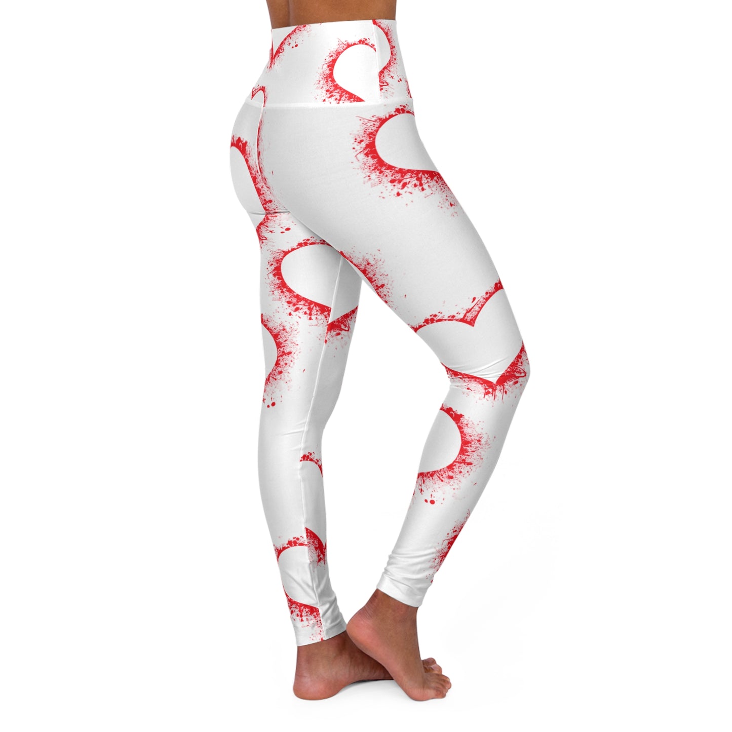 Red Heart Print High Waisted Yoga Leggings for Active Lifestyle