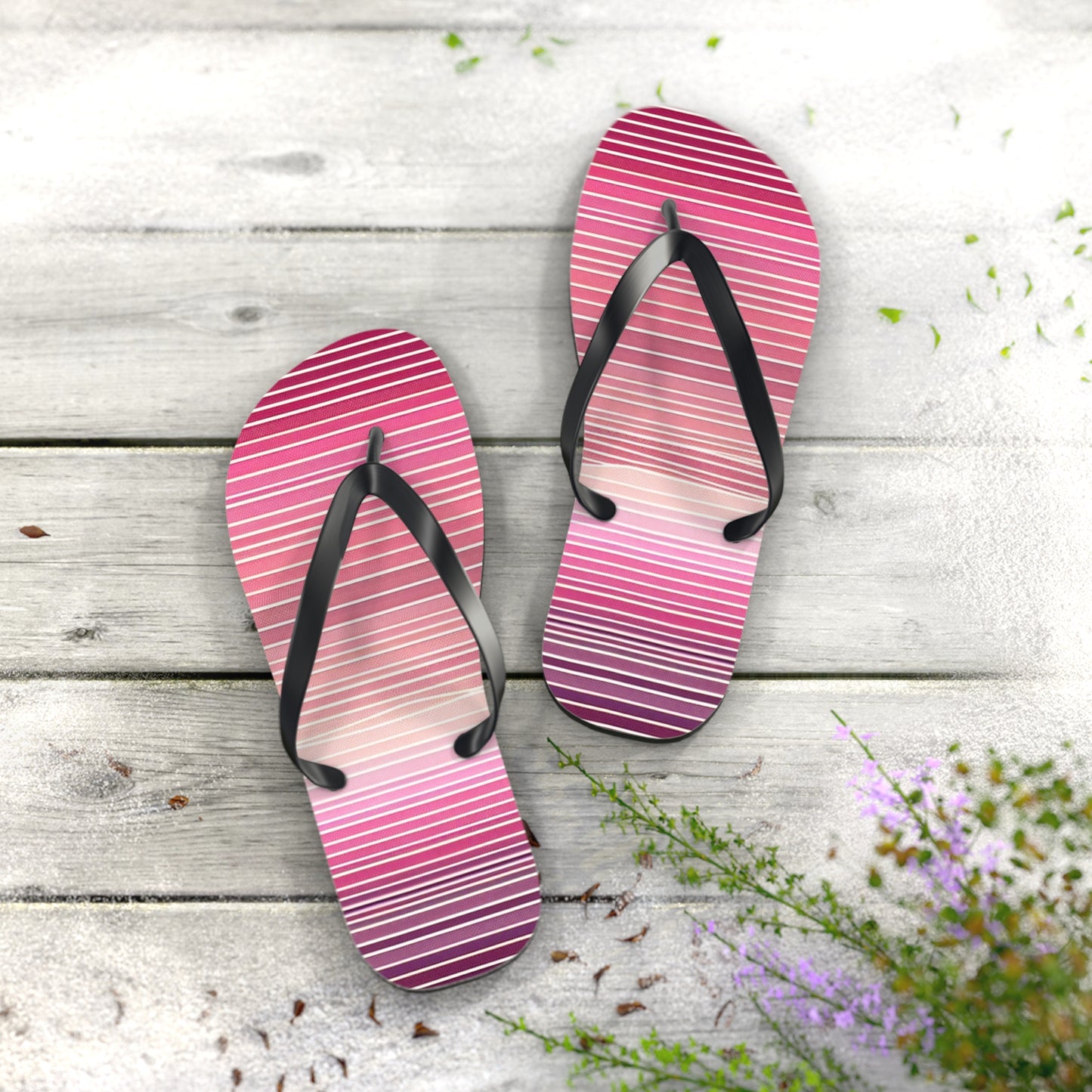 Trendy Pink Striped Flip Flops | Summer Beach Footwear, Vacation Sandals, Poolside Accessories, Womens Slip-Ons, Gift for Her
