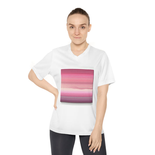 Women’s Performance V-Neck T-Shirt – Gradient Stripes Design for Active Lifestyle