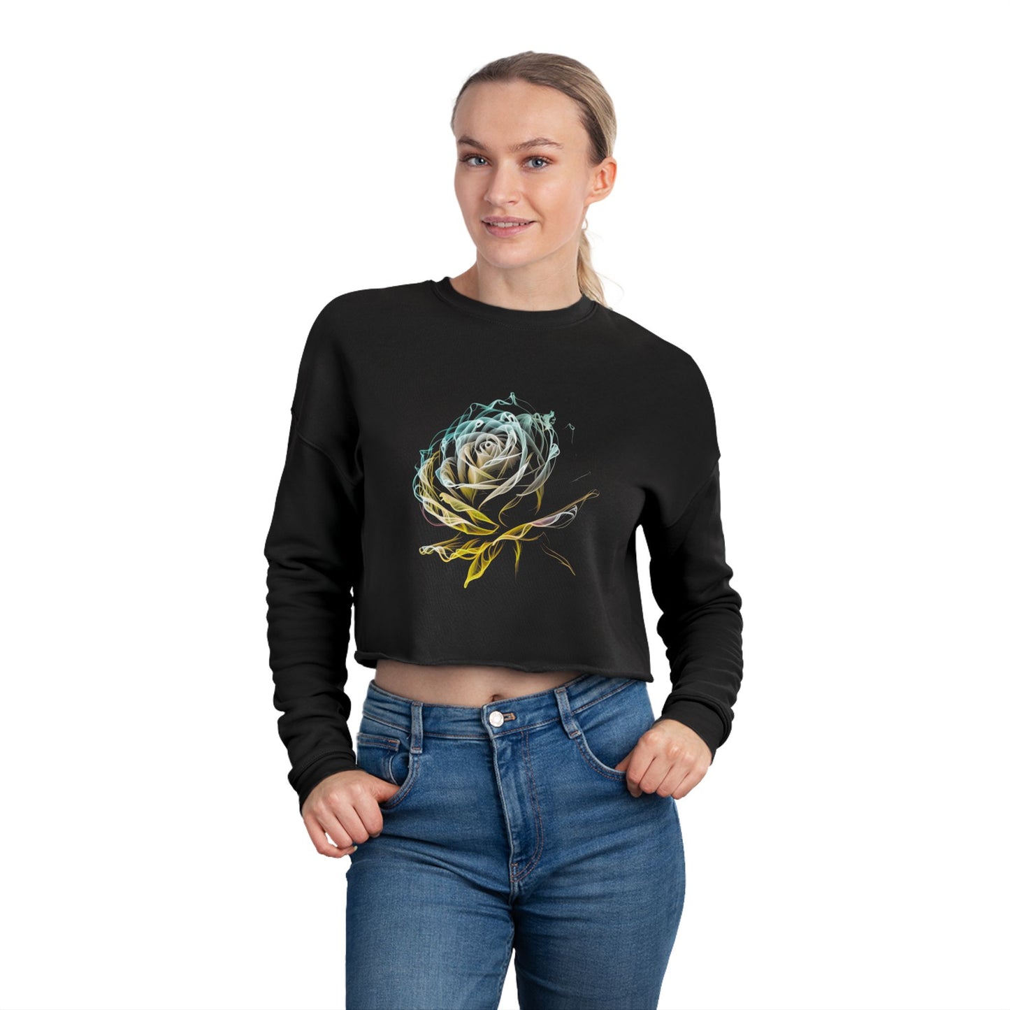 Black Rose Design Women's Cropped Sweatshirt - Stylish & Trendy