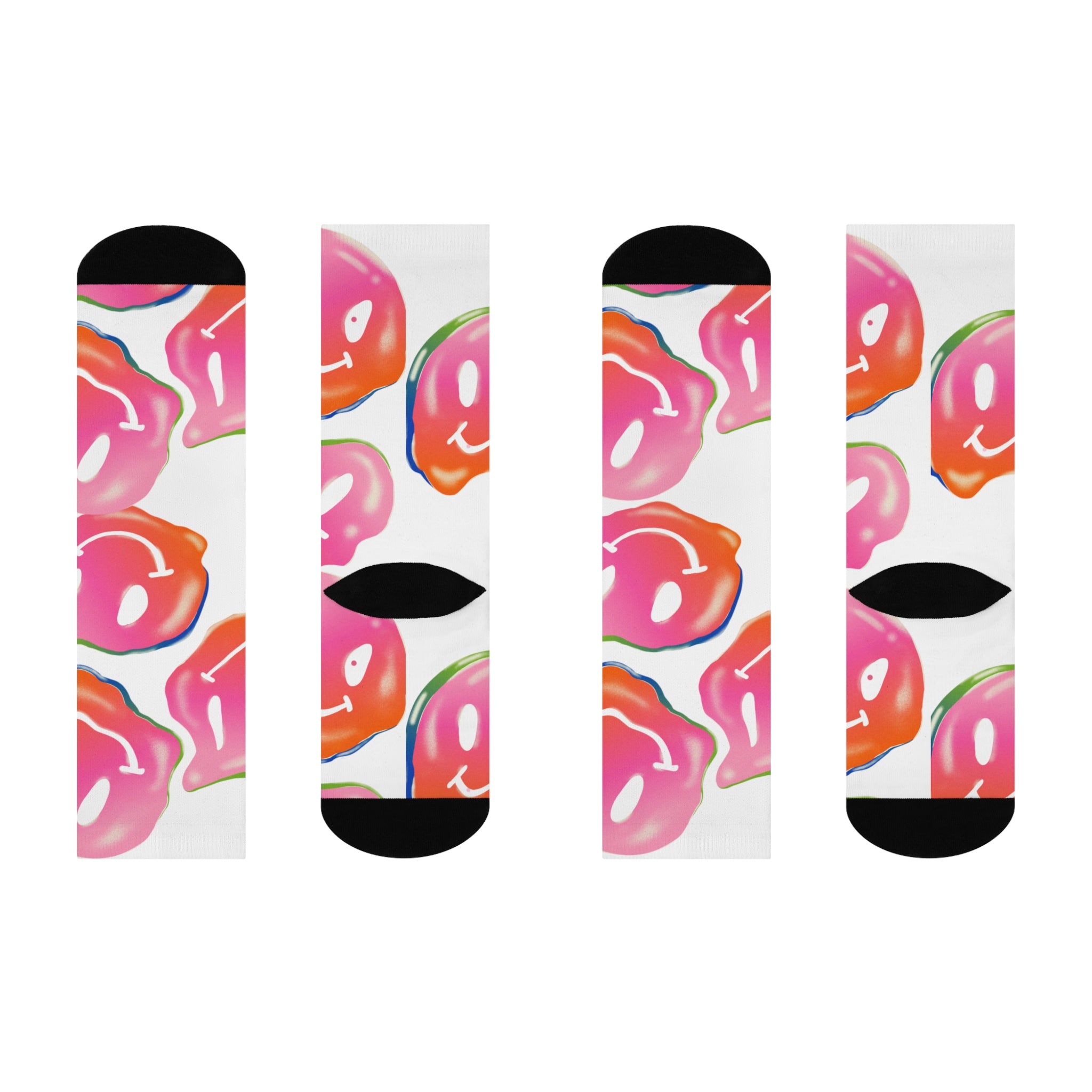 Colorful Happy Face Cushioned Crew Socks - Fun & Playful Design for Everyday Comfort