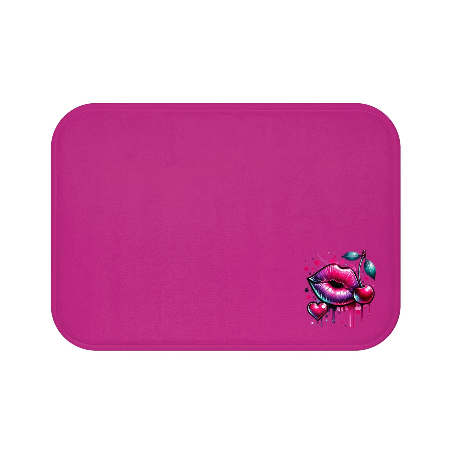 Vibrant Cherry Kiss Bath Mat, Bright Pink Bathroom Rug, Funky Shower Mat, Bold Home Decor, Fun Gift for Her
