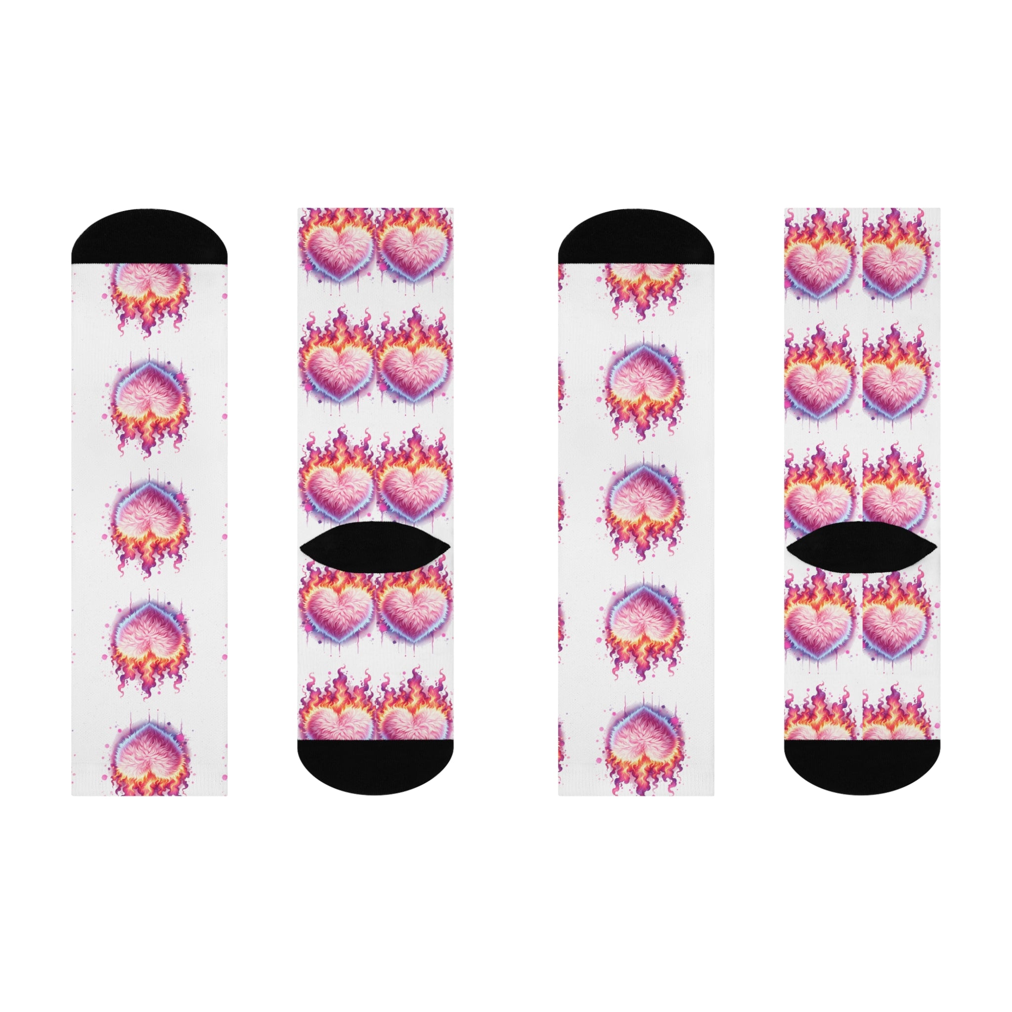 Love on Fire Cushioned Crew Socks - Colorful Heart & Flames Design