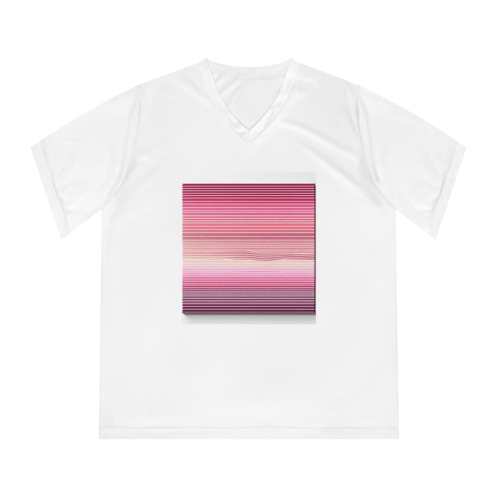 Women’s Performance V-Neck T-Shirt – Gradient Stripes Design for Active Lifestyle