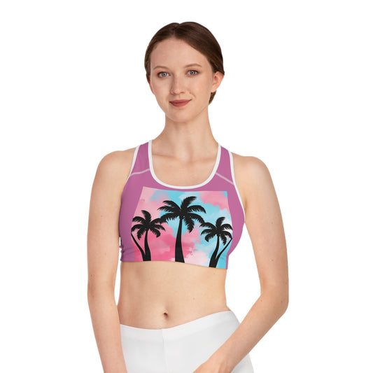 Tropical Vibe Sports Bra | Palm Tree Print Activewear for Yoga & Fitness