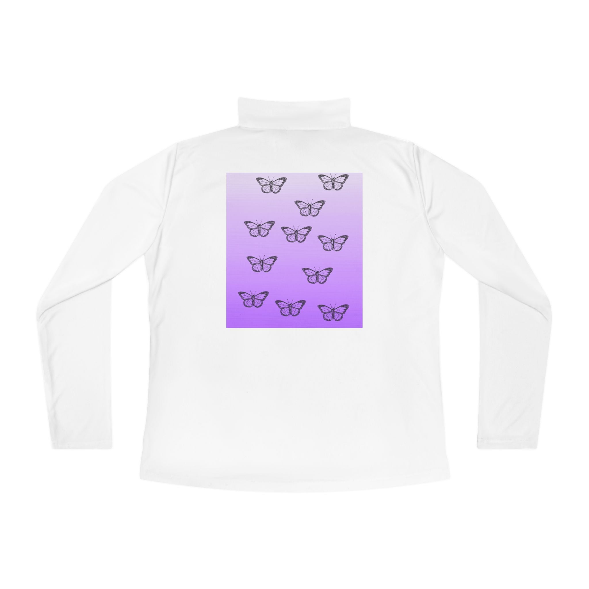Dee Dee's Purple Butterfly Pattern Ladies Quarter-Zip Pullover - Stylish Activewear for Everyday Comfort