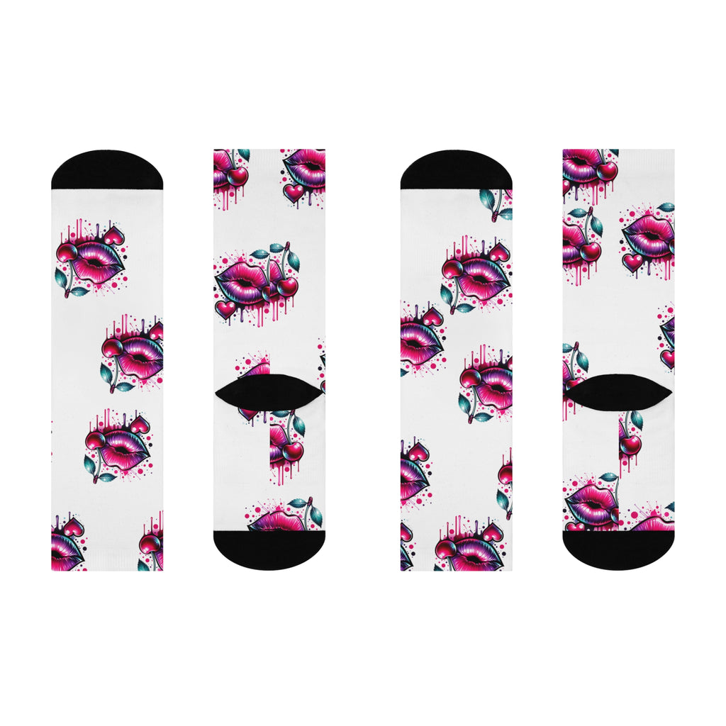 Bold Kiss Design Cushioned Crew Socks - Fun and Stylish Footwear for Every Day
