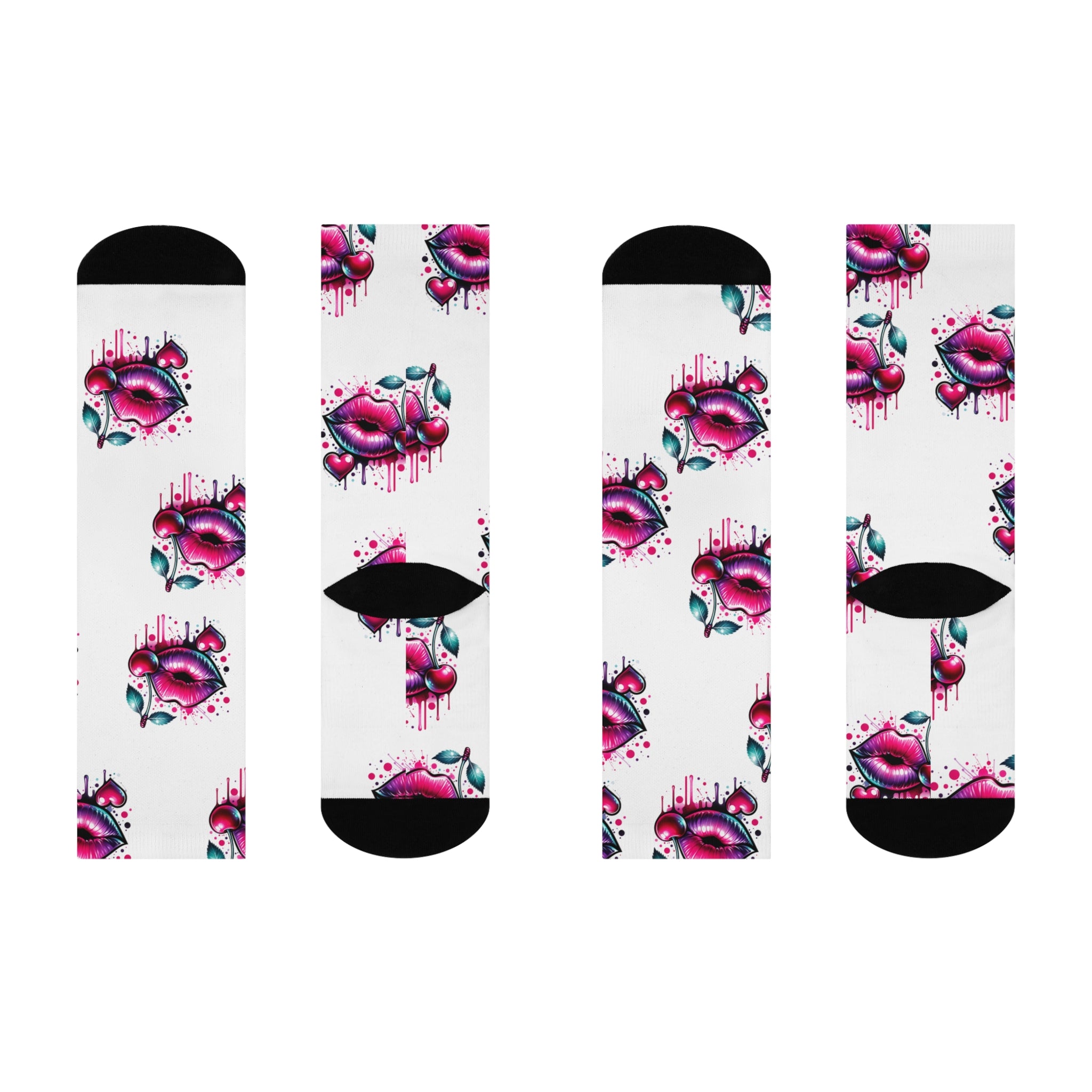 Bold Kiss Design Cushioned Crew Socks - Fun and Stylish Footwear for Every Day