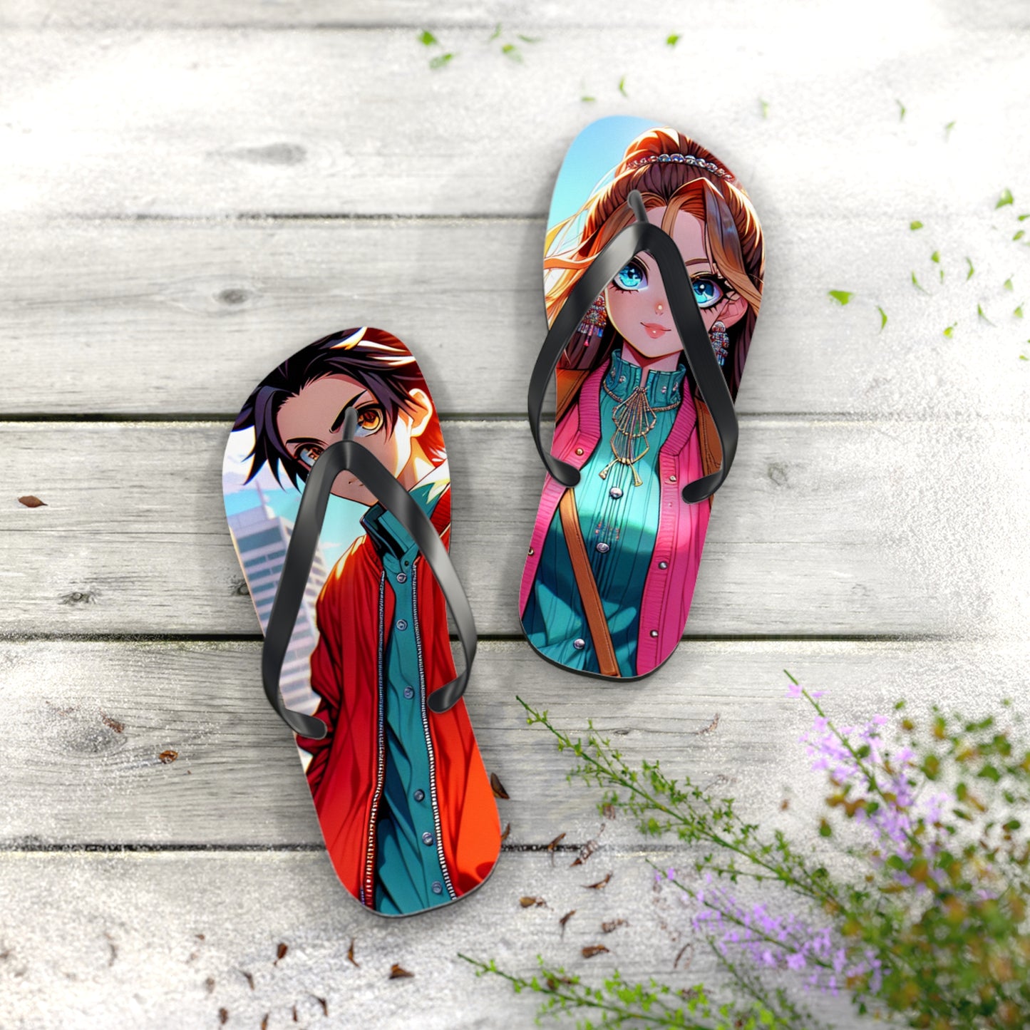 Anime-Inspired Flip Flops, Summer Beach Footwear, Fun Casual Sandals, Unique Gifts for Anime Fans, Vibrant Flip Flops for Beach Trips