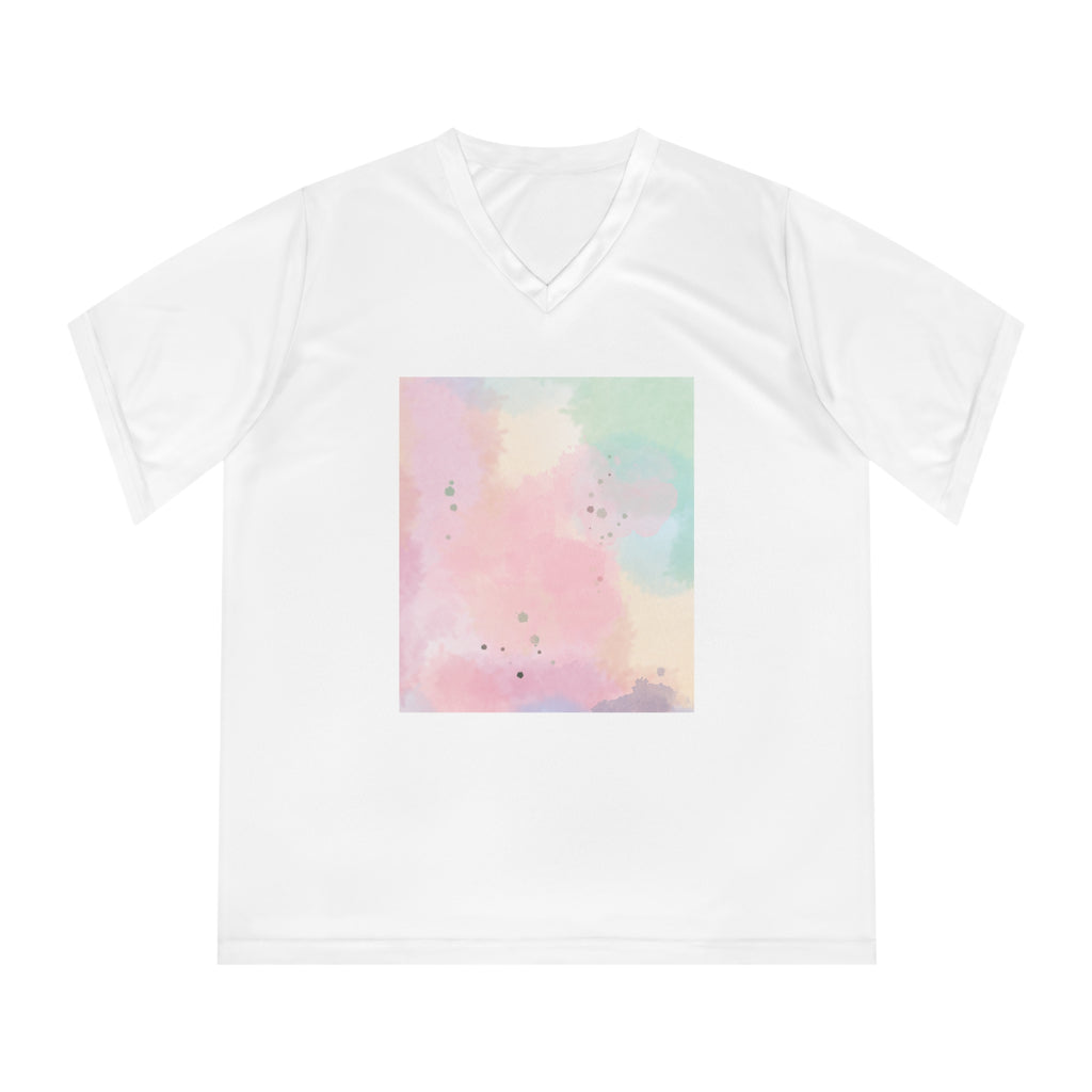Pastel Watercolor Women's Performance V-Neck T-Shirt - Stylish & Comfortable Athletic Fit