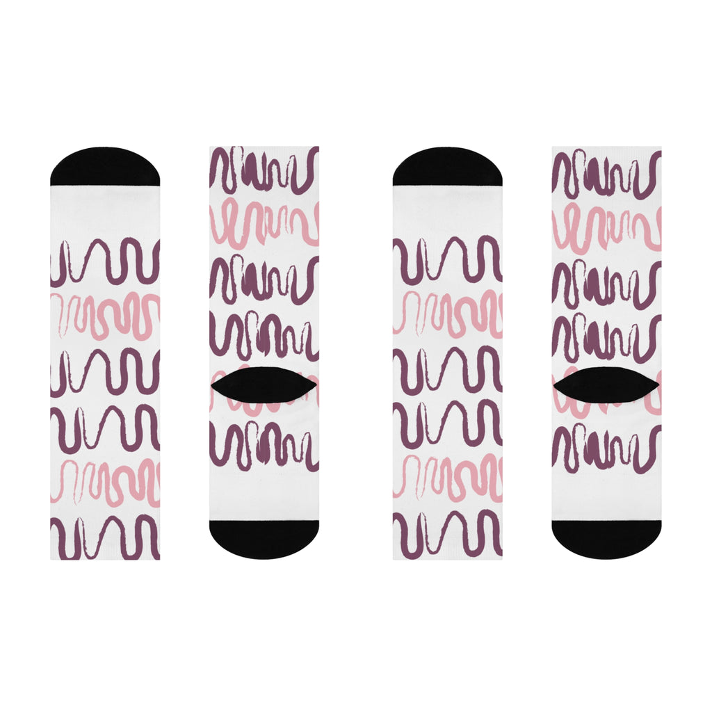 Trendy Cushioned Crew Socks with Abstract Wave Design