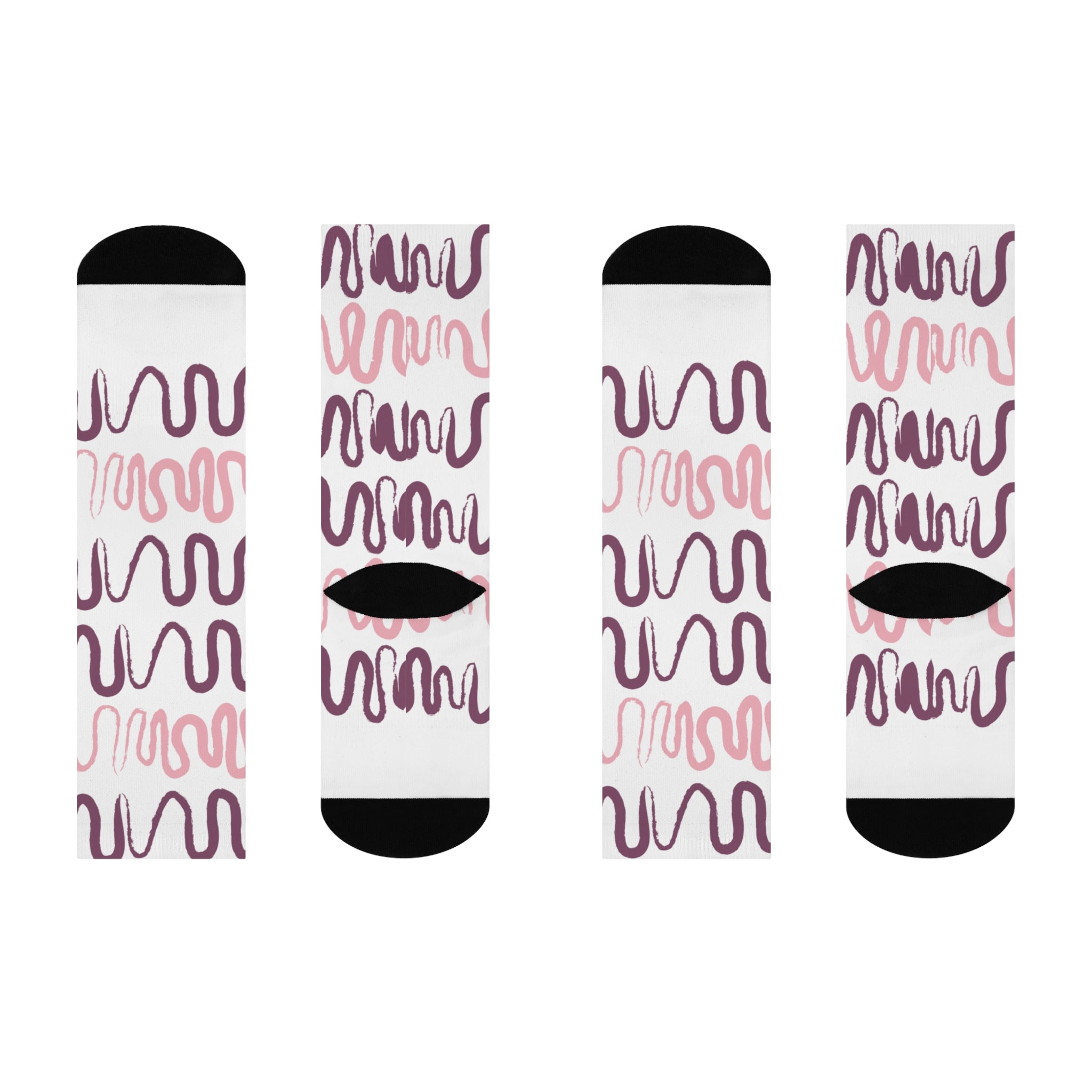 Trendy Cushioned Crew Socks with Abstract Wave Design