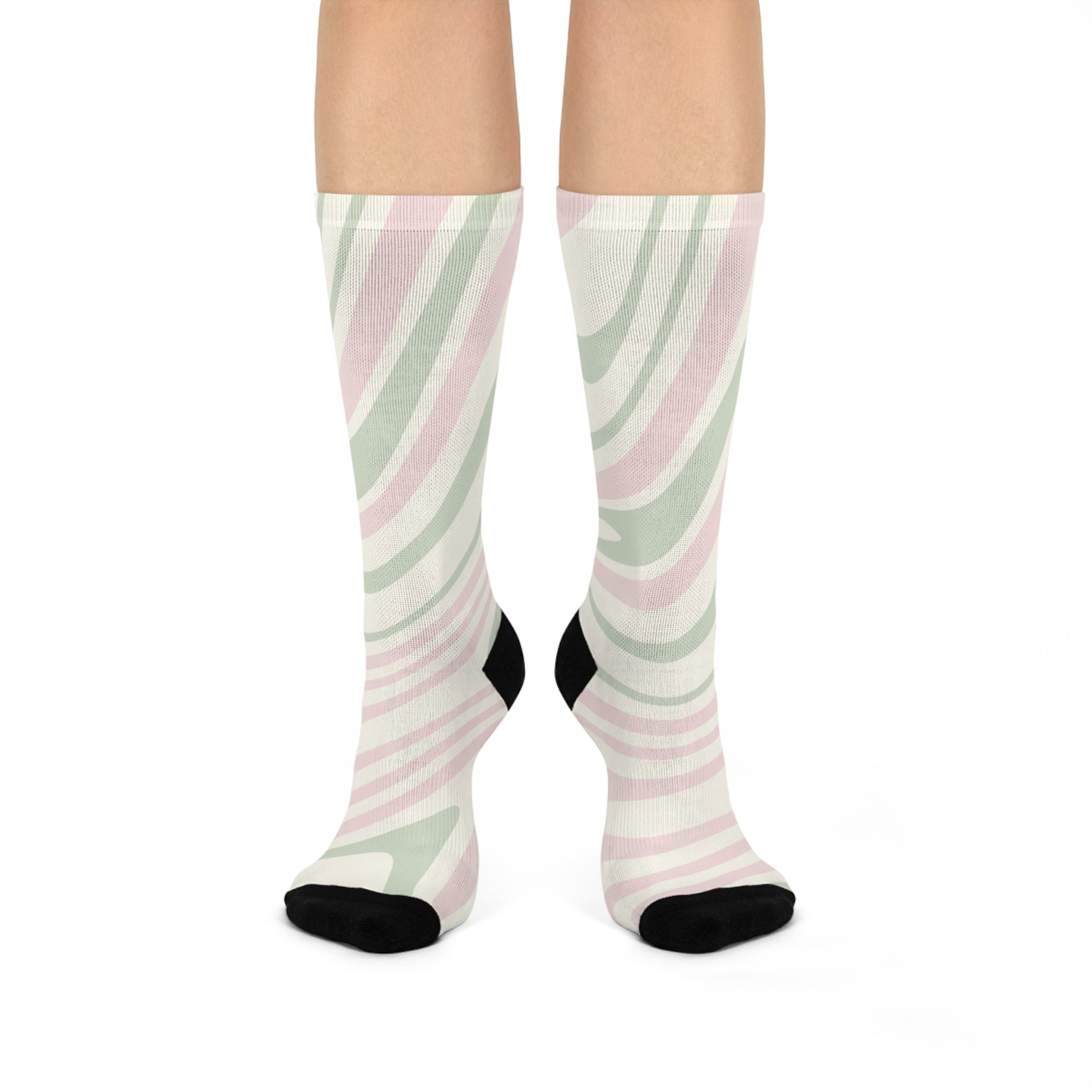 Stylish Cushioned Crew Socks - Abstract Pastel Swirl Design