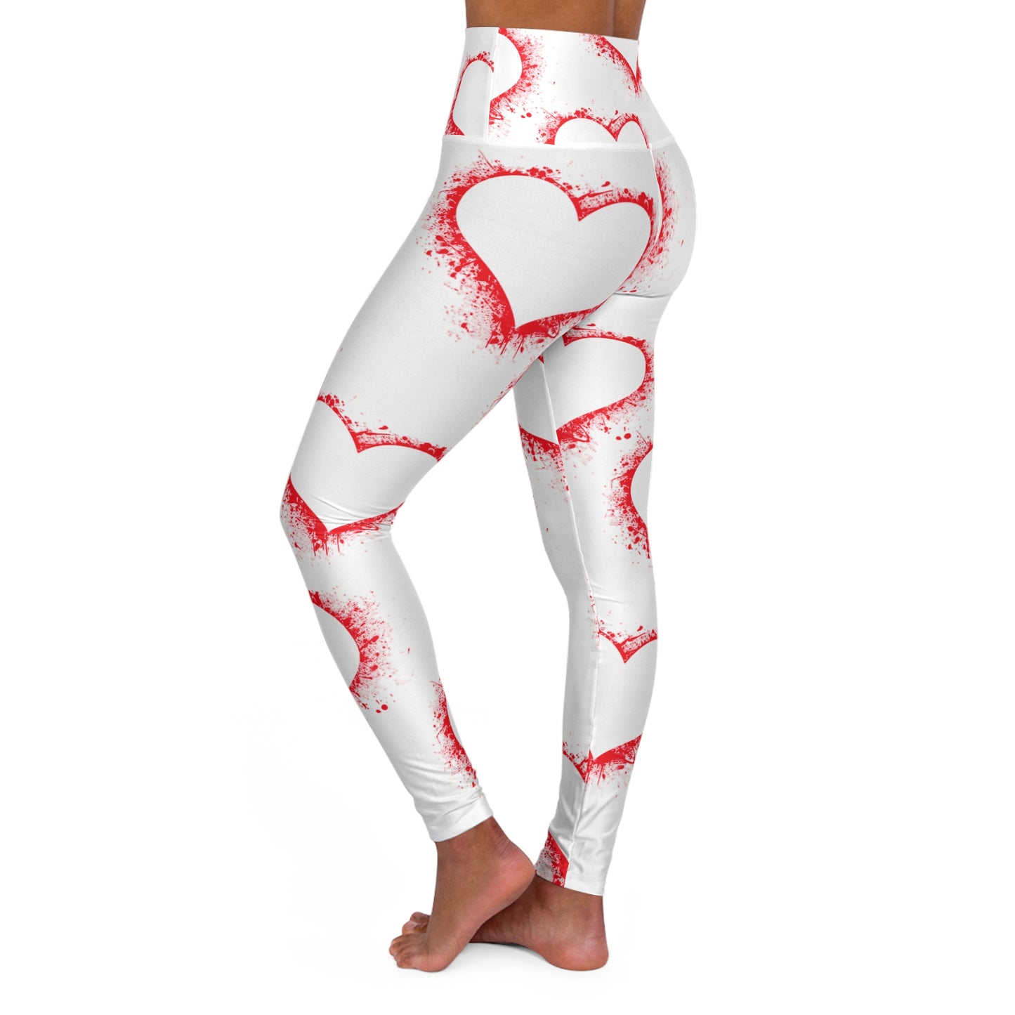Red Heart Print High Waisted Yoga Leggings for Active Lifestyle