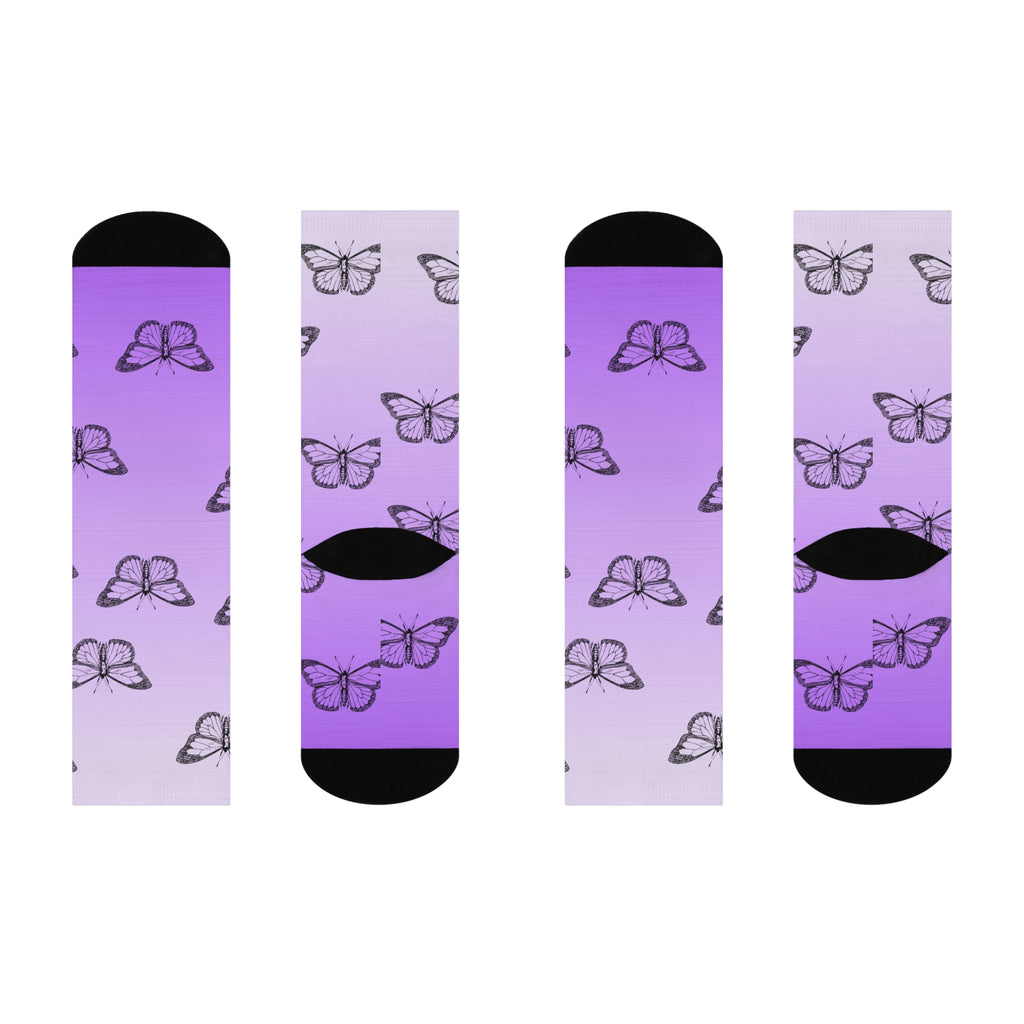 Butterfly Pattern Cushioned Crew Socks - Stylish & Comfortable Footwear for Nature Lovers