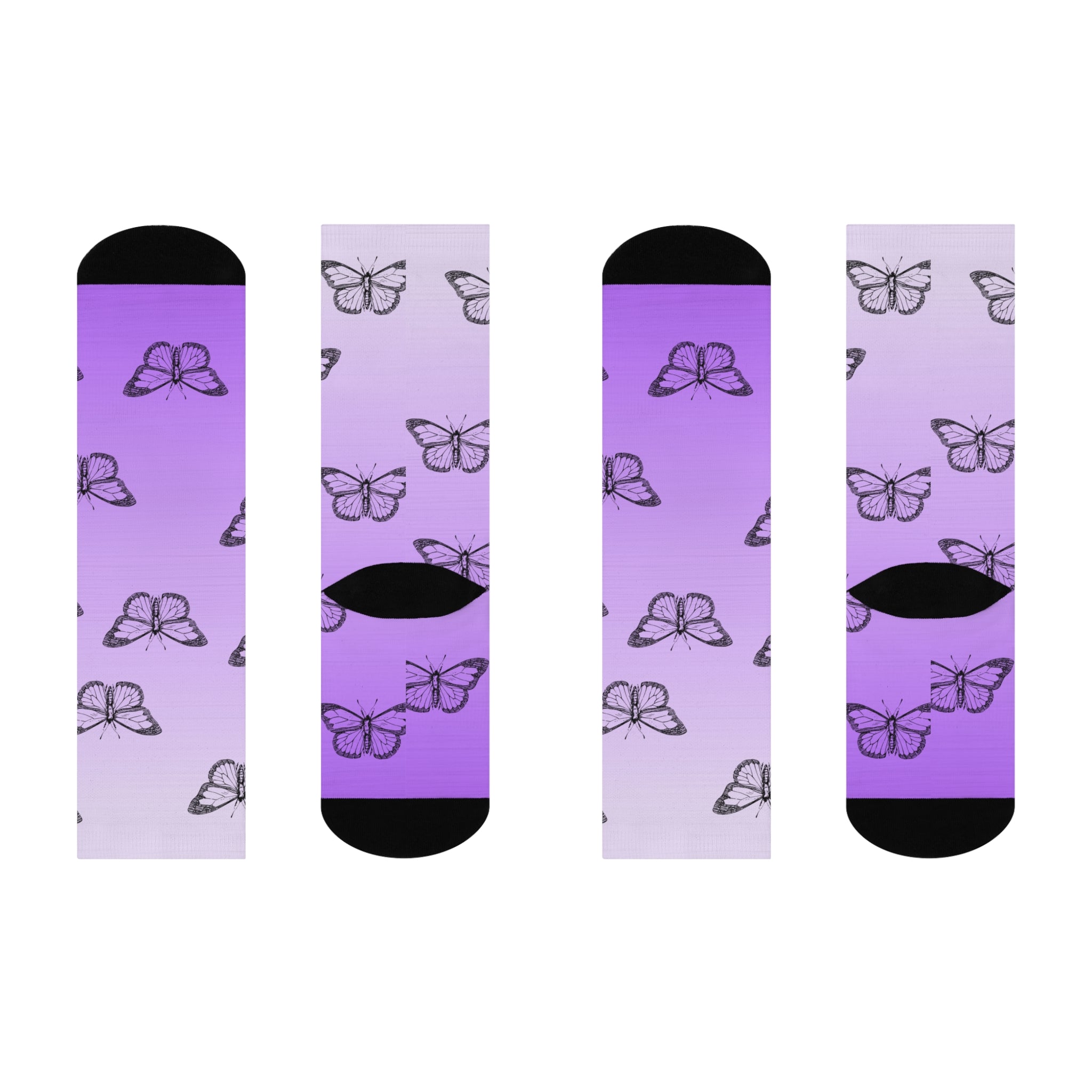 Butterfly Pattern Cushioned Crew Socks - Stylish & Comfortable Footwear for Nature Lovers