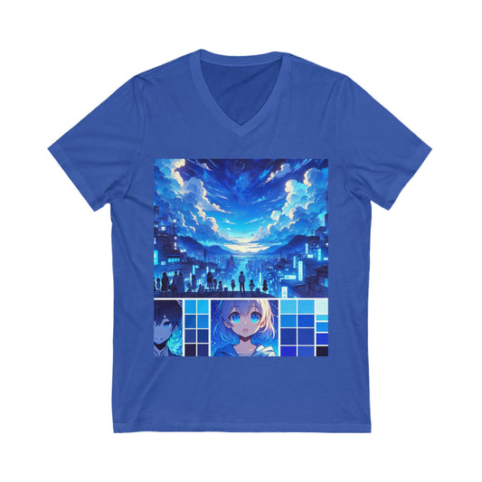 Anime-Inspired V-Neck Tee, Unisex Short Sleeve Shirt, Casual Graphic Tee, Gifts for Otaku, Stylish Everyday Wear