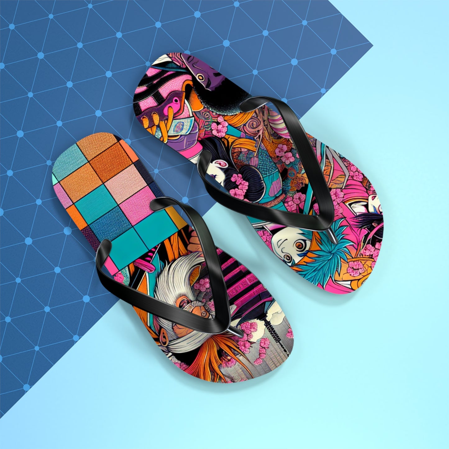 Colorful Artistic Flip Flops, Summer Beach Footwear, Cute Vacation Sandals, Trendy Beachwear, Gift for Her