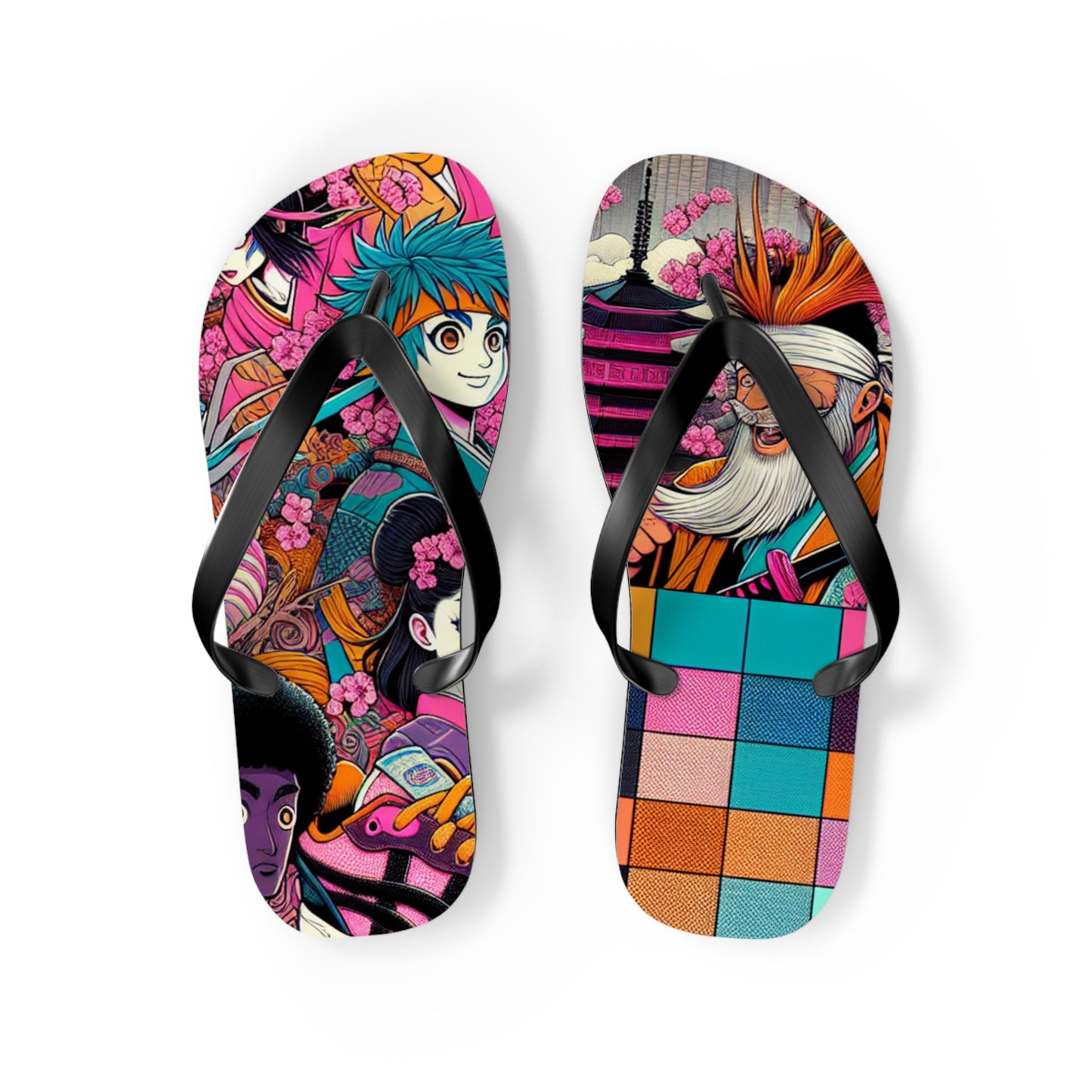 Colorful Artistic Flip Flops, Summer Beach Footwear, Cute Vacation Sandals, Trendy Beachwear, Gift for Her