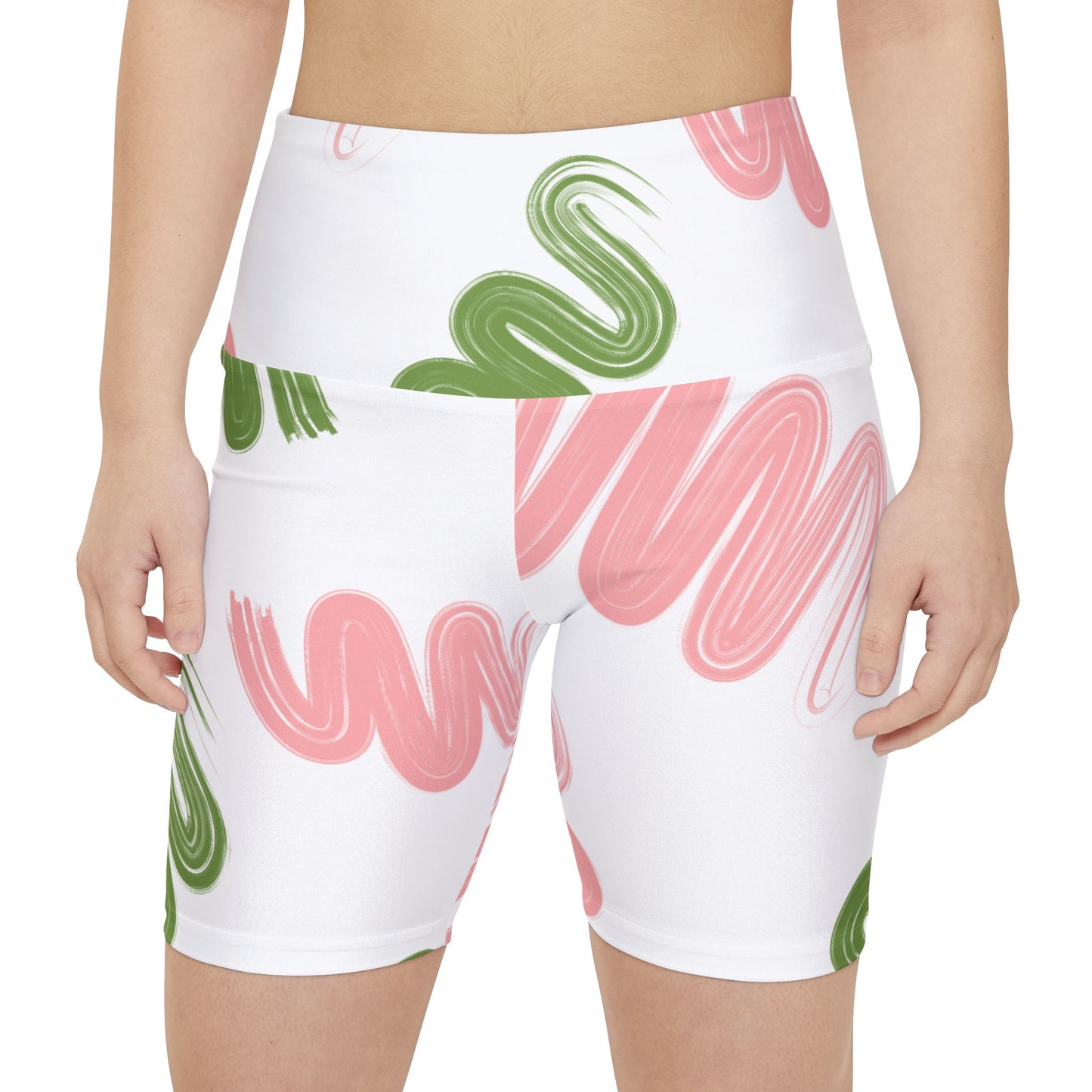 Pink and green squiggly Trendy Women's Workout Shorts