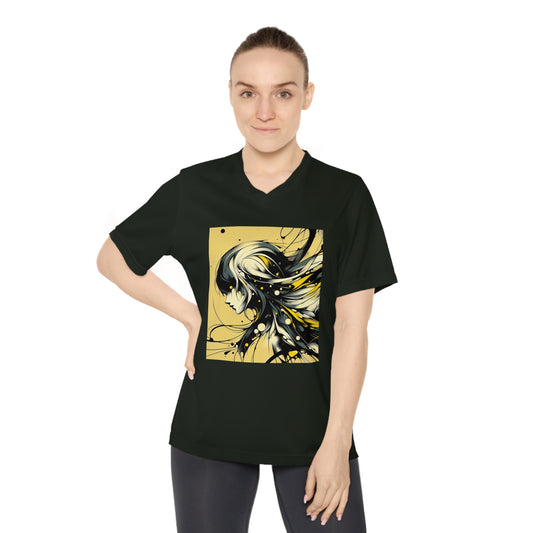 Artistic Women's V-Neck Performance T-Shirt - Modern Graphic Design