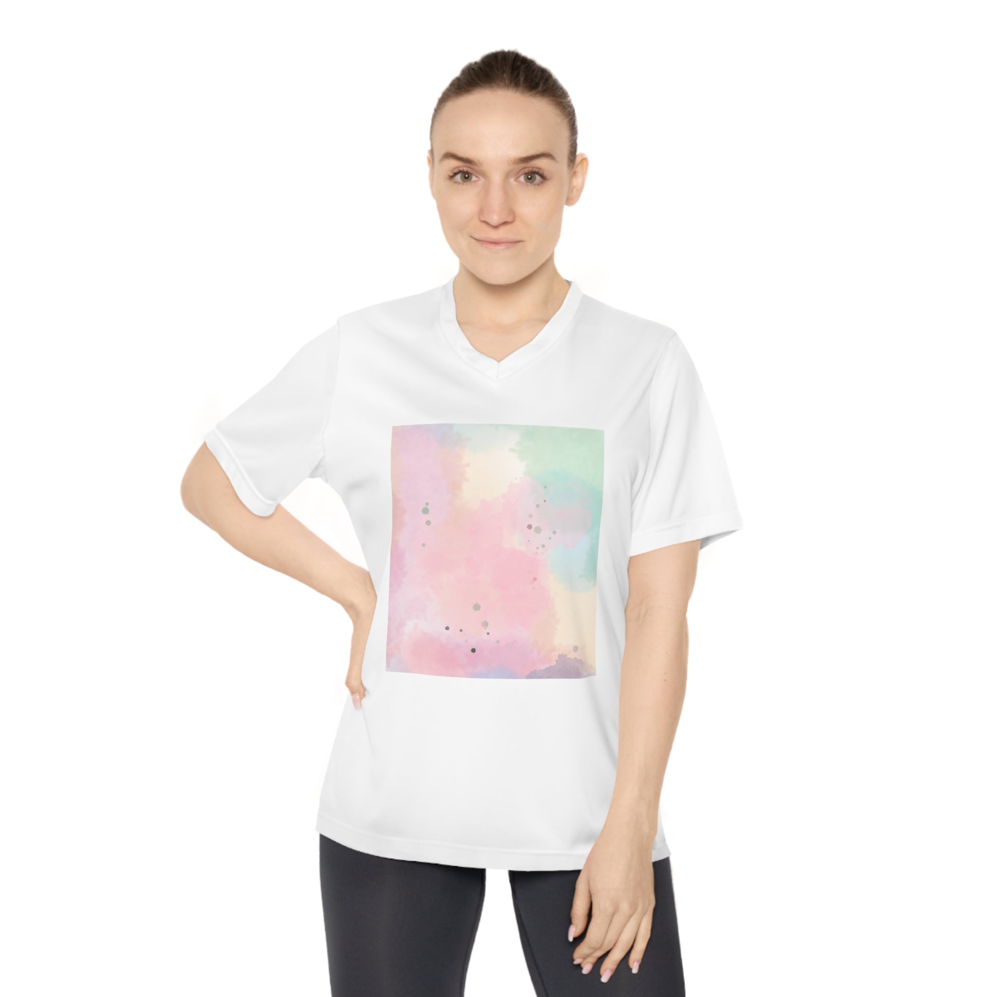 Pastel Watercolor Women's Performance V-Neck T-Shirt - Stylish & Comfortable Athletic Fit