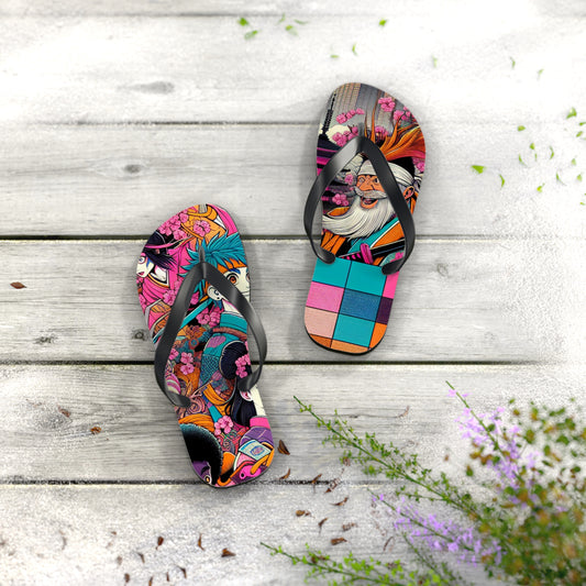 Colorful Artistic Flip Flops, Summer Beach Footwear, Cute Vacation Sandals, Trendy Beachwear, Gift for Her