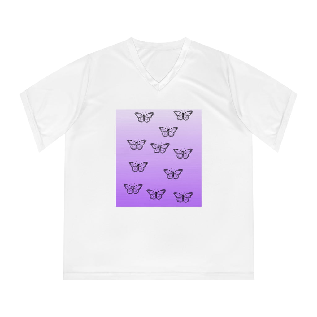 Butterfly Graphic Women's Performance V-Neck T-Shirt - Activewear for Nature Lovers