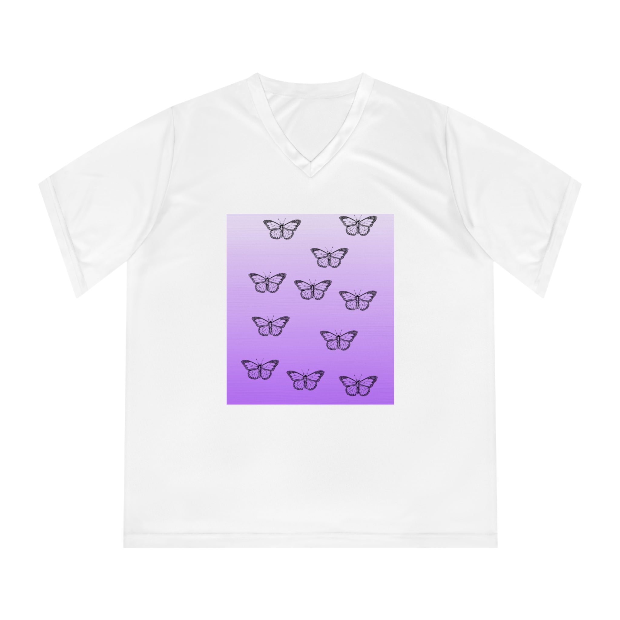 Butterfly Graphic Women's Performance V-Neck T-Shirt - Activewear for Nature Lovers
