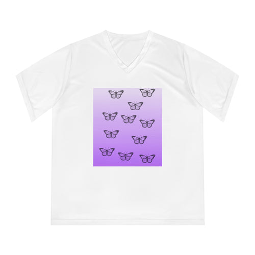 Butterfly Graphic Women's Performance V-Neck T-Shirt - Activewear for Nature Lovers