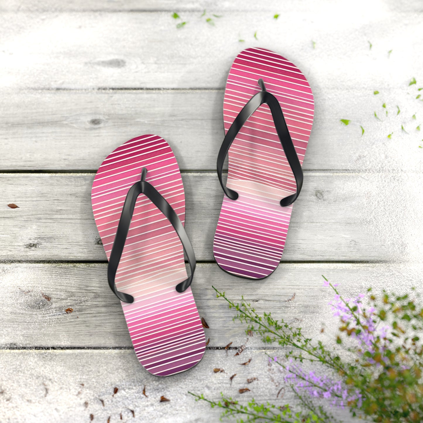Trendy Pink Striped Flip Flops | Summer Beach Footwear, Vacation Sandals, Poolside Accessories, Womens Slip-Ons, Gift for Her