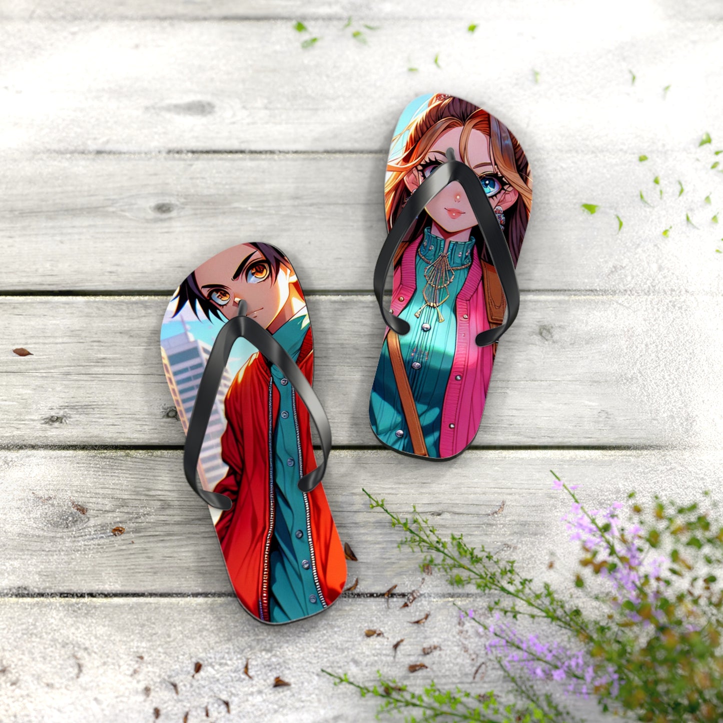 Anime-Inspired Flip Flops, Summer Beach Footwear, Fun Casual Sandals, Unique Gifts for Anime Fans, Vibrant Flip Flops for Beach Trips