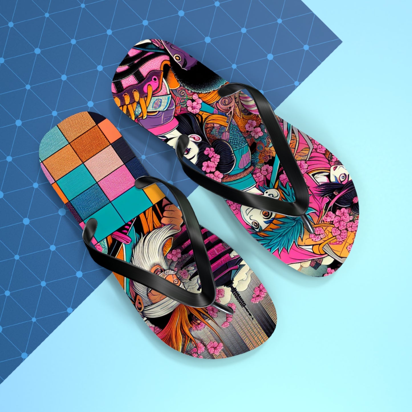 Colorful Artistic Flip Flops, Summer Beach Footwear, Cute Vacation Sandals, Trendy Beachwear, Gift for Her