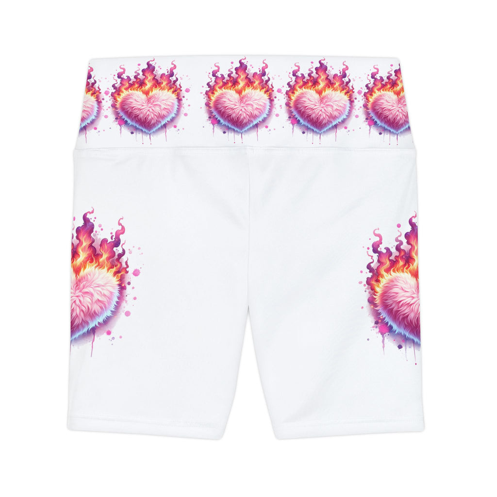 Flaming Heart Women's Workout Shorts - Bright Leggings for Fitness Enthusiasts