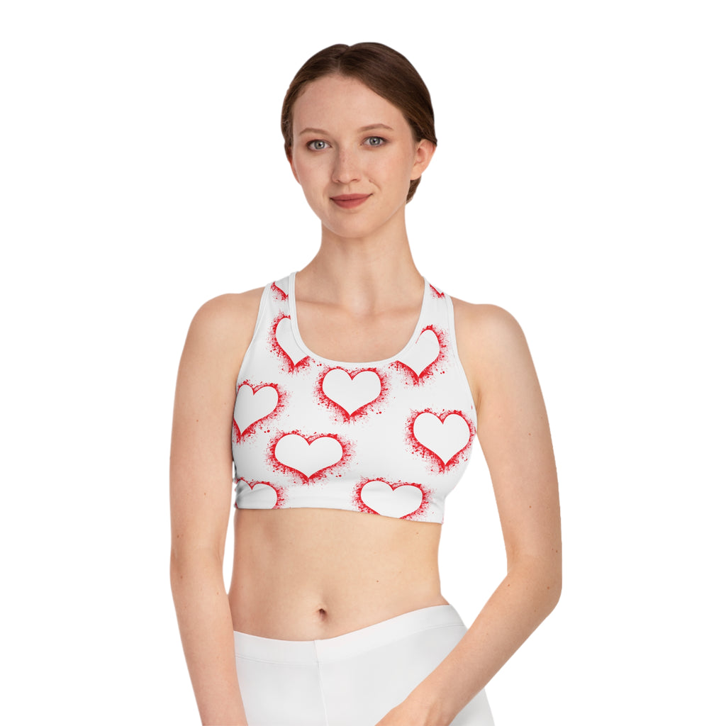 Heart Print Sports Bra - Stylish & Motivational Workout Gear
