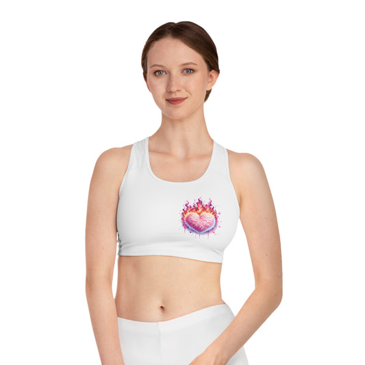 Flaming Heart Sports Bra - Stylish and Motivational Activewear for Workout Enthusiasts