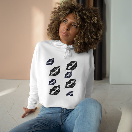 Chic Crop Hoodie with Kiss Print - Stylish Women's Casual Wear