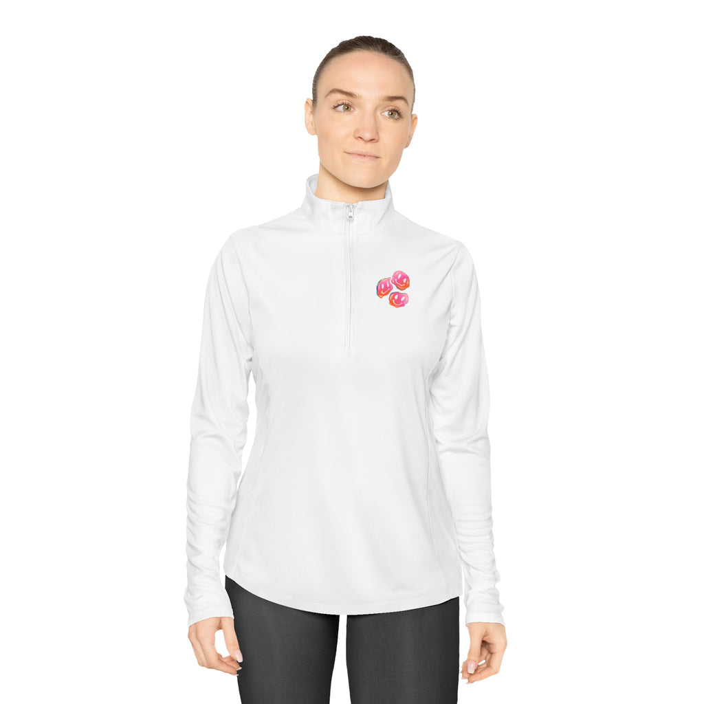 Ladies Quarter-Zip Pullover with Smiley Faces Design
