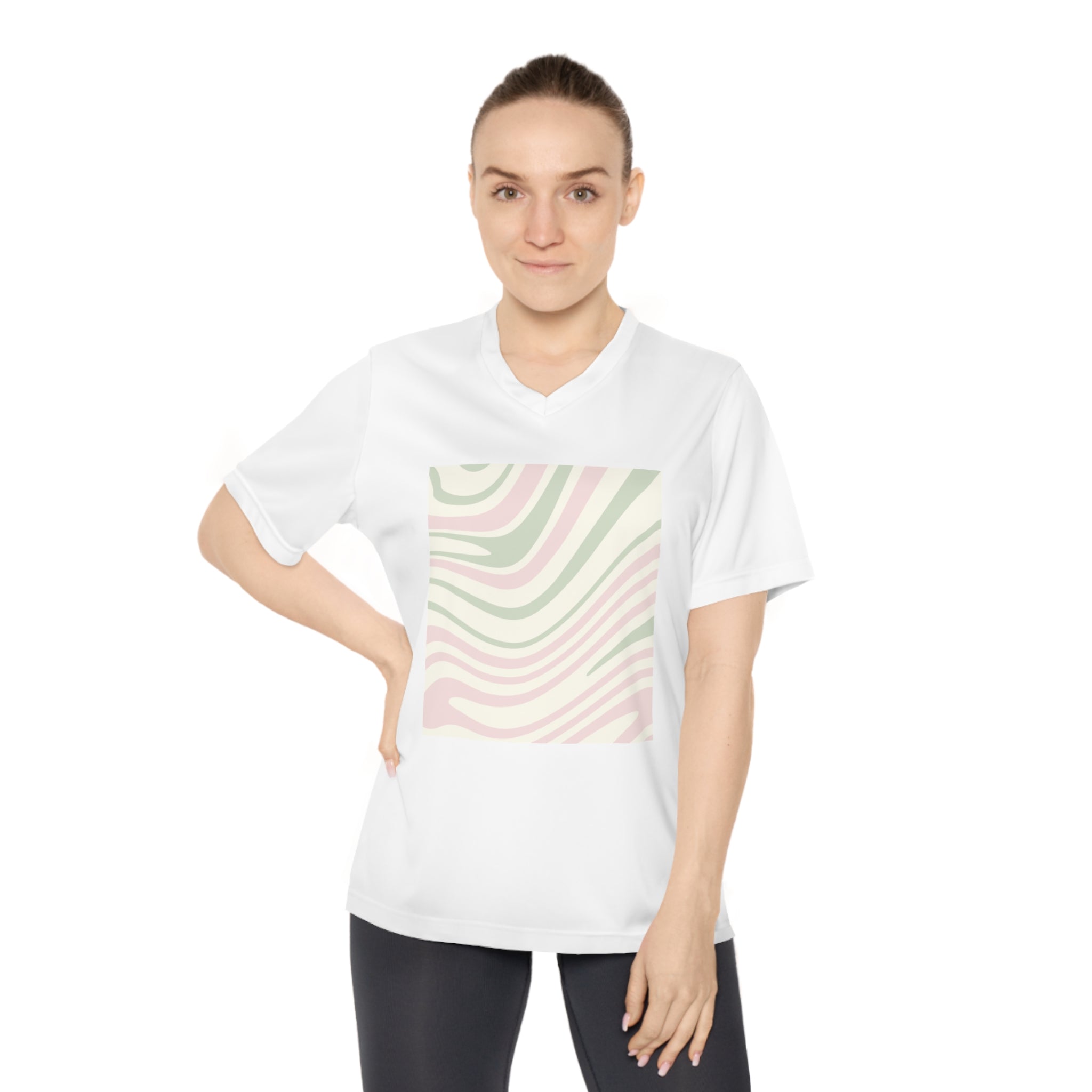 Women’s Performance V-Neck T-Shirt - Elegant Pastel Waves Design for Active Lifestyle