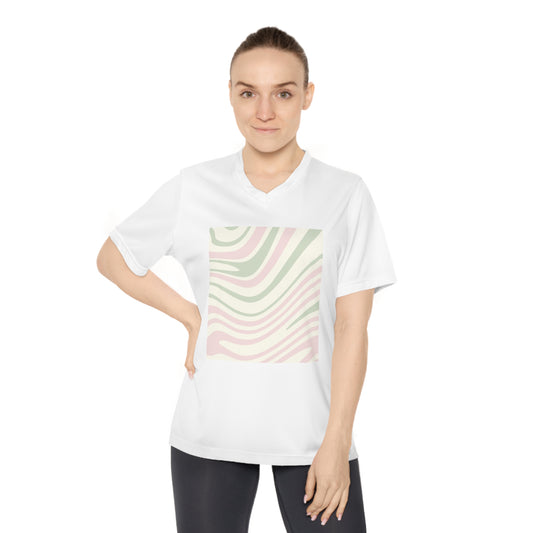 Women’s Performance V-Neck T-Shirt - Elegant Pastel Waves Design for Active Lifestyle