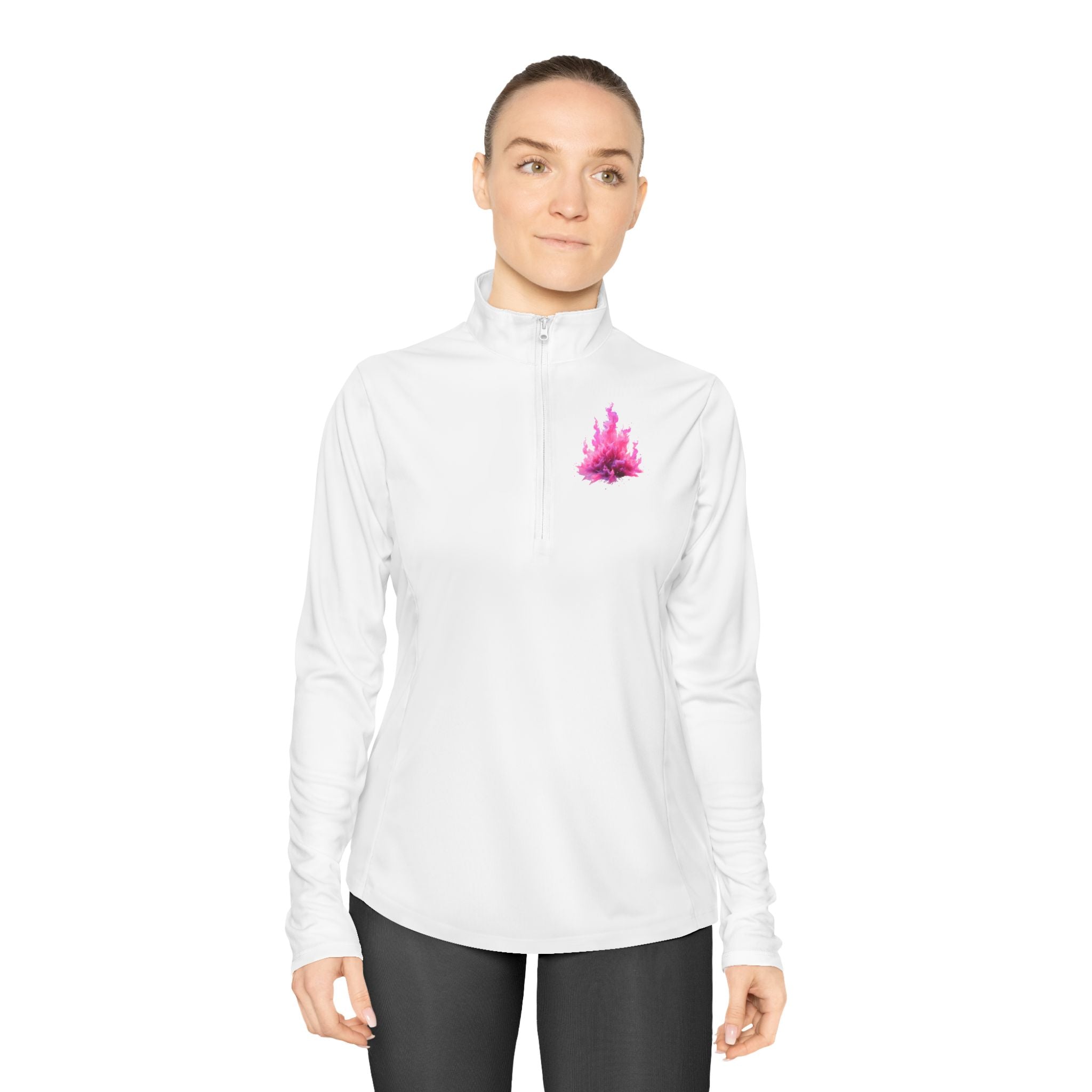 Ladies Quarter-Zip Pullover with Vibrant Pink Flame Design